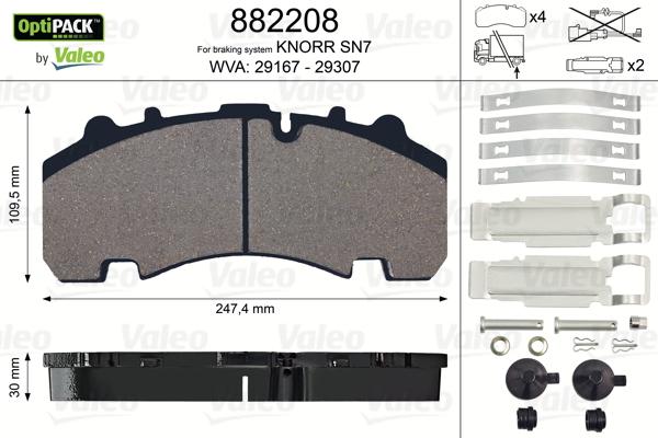 Valeo 882208 - Гальмівні колодки, дискові гальма autocars.com.ua