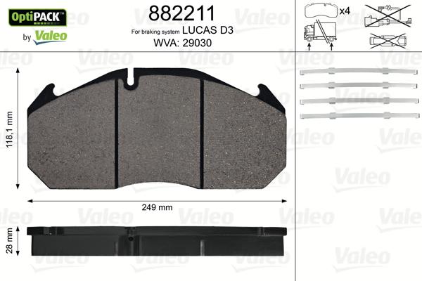 Valeo 882211 - Гальмівні колодки, дискові гальма autocars.com.ua