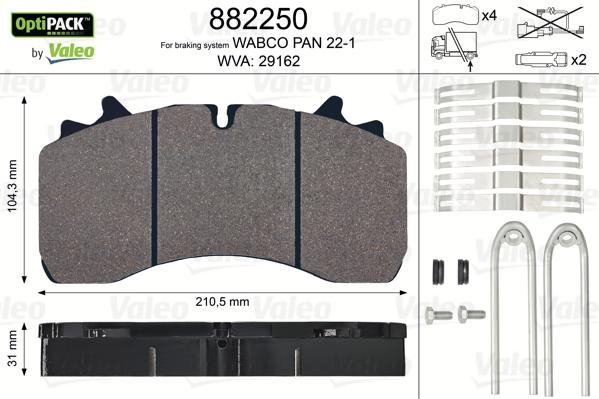 Valeo 882250 - Гальмівні колодки, дискові гальма autocars.com.ua