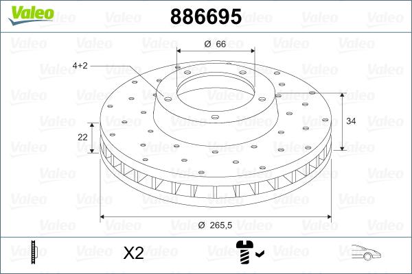 Valeo 886695 - Тормозной диск avtokuzovplus.com.ua