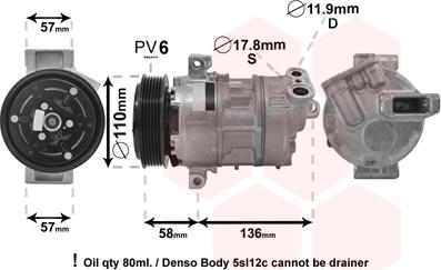 Van Wezel 1700K446 - Компресор, кондиціонер autocars.com.ua