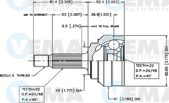 VEMA 18219 - Шарнирный комплект, ШРУС, приводной вал avtokuzovplus.com.ua