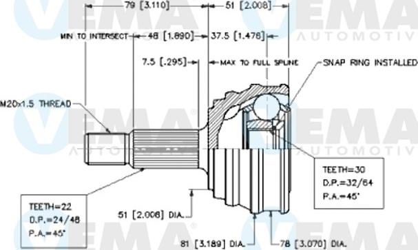 VEMA 18239 - Шарнирный комплект, ШРУС, приводной вал autodnr.net