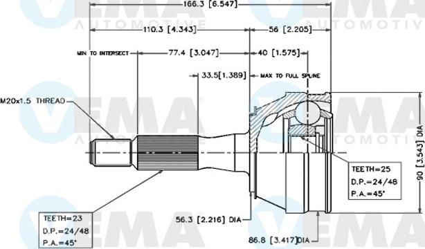 VEMA 18243 - Шарнирный комплект, ШРУС, приводной вал autodnr.net