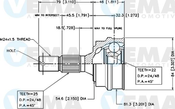 VEMA 18246 - Шарнирный комплект, ШРУС, приводной вал autodnr.net