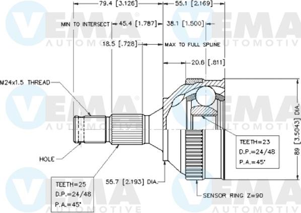 VEMA 18248 - Шарнірний комплект, ШРУС, приводний вал autocars.com.ua