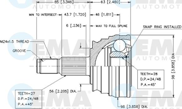 VEMA 18253 - Шарнирный комплект, ШРУС, приводной вал avtokuzovplus.com.ua