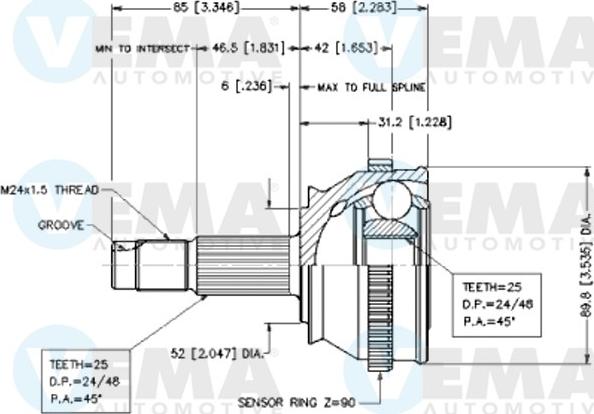 VEMA 18259 - Шарнирный комплект, ШРУС, приводной вал avtokuzovplus.com.ua