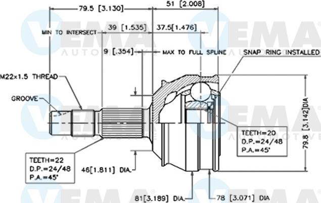 VEMA 18265 - Шарнірний комплект, ШРУС, приводний вал autocars.com.ua