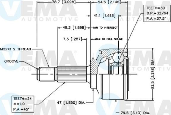 VEMA 18270 - Шарнирный комплект, ШРУС, приводной вал avtokuzovplus.com.ua