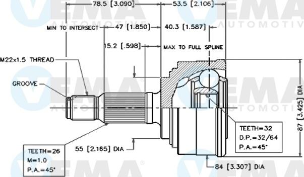 VEMA 18275 - Шарнирный комплект, ШРУС, приводной вал avtokuzovplus.com.ua