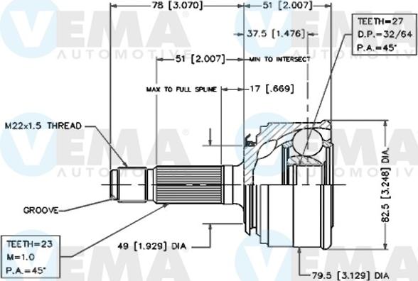 VEMA 18287 - Шарнирный комплект, ШРУС, приводной вал avtokuzovplus.com.ua