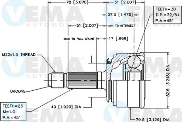 VEMA 18289 - Шарнирный комплект, ШРУС, приводной вал avtokuzovplus.com.ua