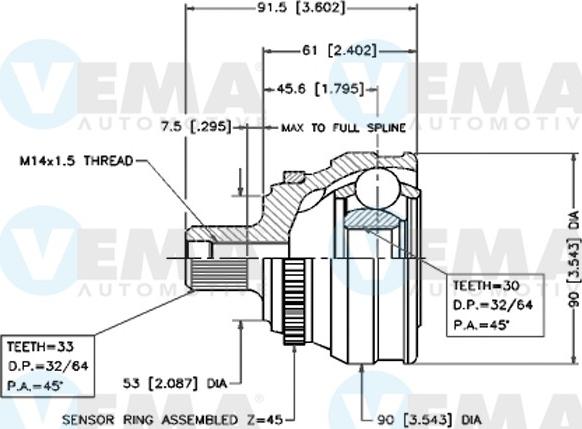 VEMA 18291 - Шарнирный комплект, ШРУС, приводной вал avtokuzovplus.com.ua