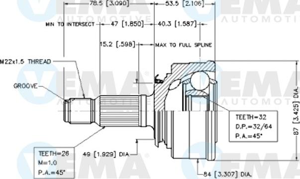 VEMA 18296 - Шарнирный комплект, ШРУС, приводной вал avtokuzovplus.com.ua