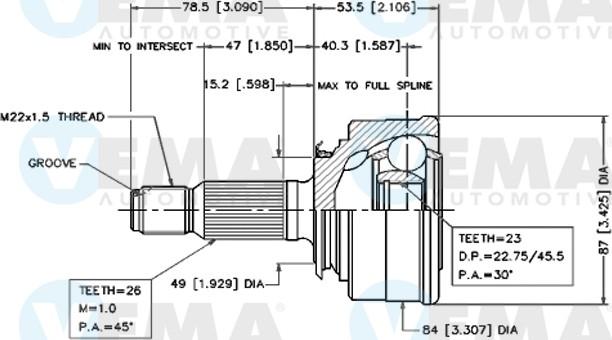 VEMA 18298 - Шарнирный комплект, ШРУС, приводной вал avtokuzovplus.com.ua