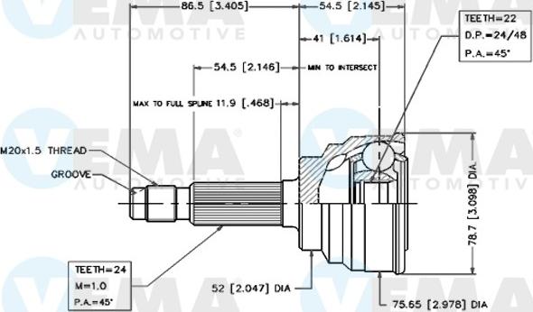 VEMA 18432 - Шарнирный комплект, ШРУС, приводной вал autodnr.net