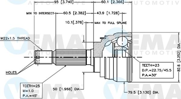 VEMA 18440 - Шарнирный комплект, ШРУС, приводной вал avtokuzovplus.com.ua