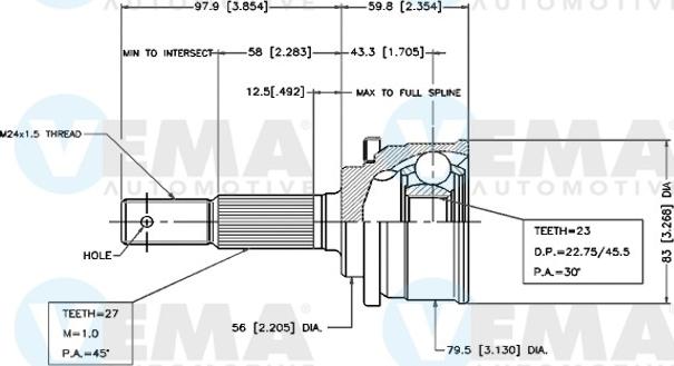 VEMA 18444 - Шарнірний комплект, ШРУС, приводний вал autocars.com.ua