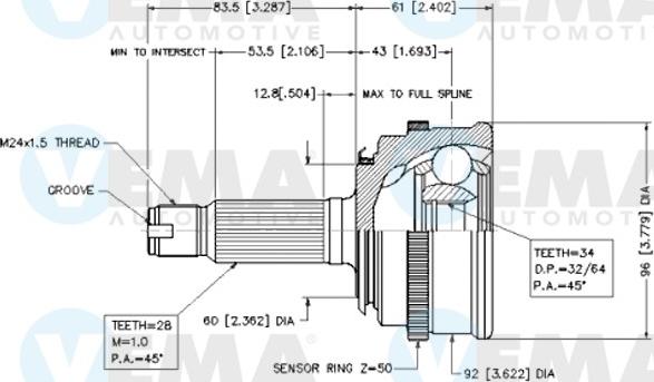 VEMA 18456 - Шарнирный комплект, ШРУС, приводной вал avtokuzovplus.com.ua