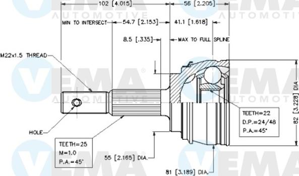 VEMA 18461 - Шарнирный комплект, ШРУС, приводной вал avtokuzovplus.com.ua