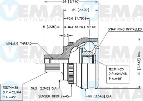 VEMA 18465 - Шарнирный комплект, ШРУС, приводной вал avtokuzovplus.com.ua