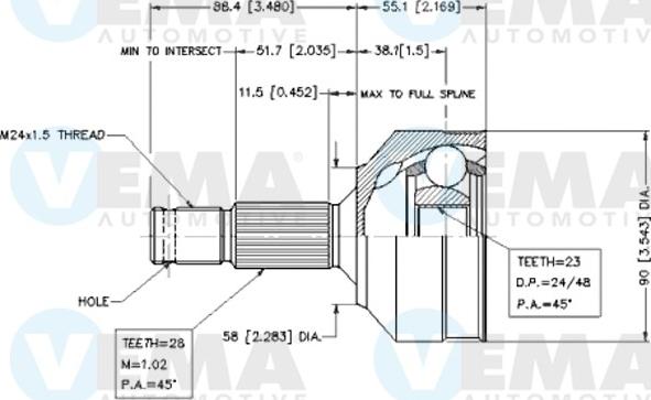 VEMA 18468 - Шарнирный комплект, ШРУС, приводной вал avtokuzovplus.com.ua