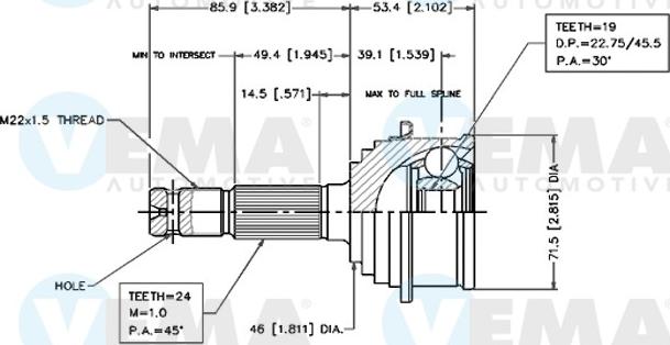 VEMA 18493 - Шарнірний комплект, ШРУС, приводний вал autocars.com.ua