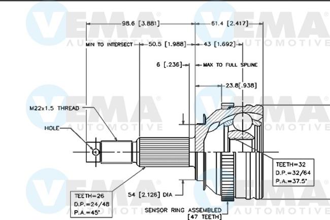 VEMA 18512 - Шарнирный комплект, ШРУС, приводной вал autodnr.net