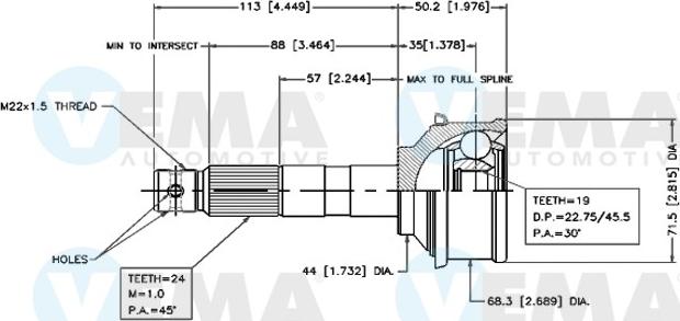 VEMA 18521 - Шарнірний комплект, ШРУС, приводний вал autocars.com.ua