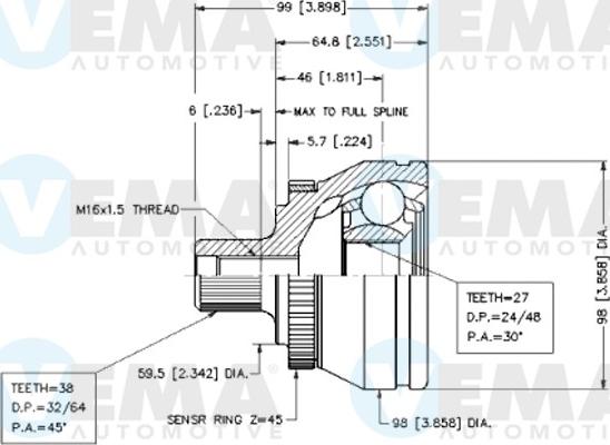 VEMA 18550 - Шарнірний комплект, ШРУС, приводний вал autocars.com.ua