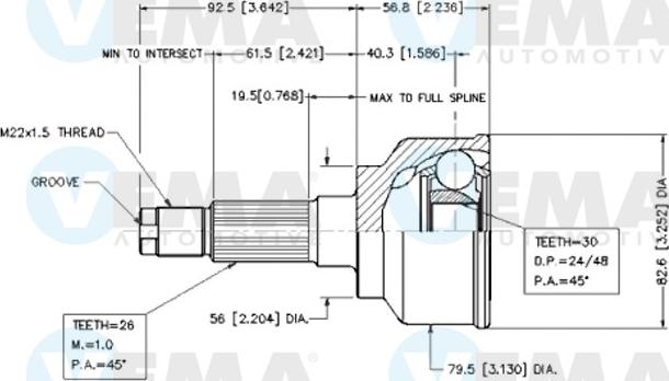 VEMA 18555 - Шарнирный комплект, ШРУС, приводной вал autodnr.net