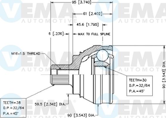 VEMA 18560 - Шарнирный комплект, ШРУС, приводной вал avtokuzovplus.com.ua