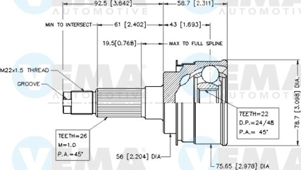 VEMA 18564 - Шарнирный комплект, ШРУС, приводной вал autodnr.net