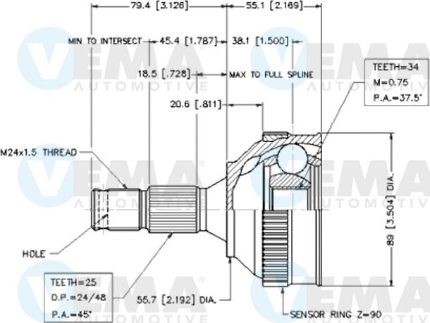 VEMA 18575 - Шарнирный комплект, ШРУС, приводной вал avtokuzovplus.com.ua