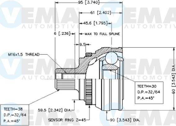 VEMA 18578 - Шарнірний комплект, ШРУС, приводний вал autocars.com.ua