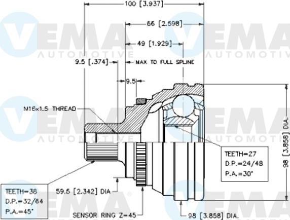 VEMA 18579 - Шарнирный комплект, ШРУС, приводной вал avtokuzovplus.com.ua