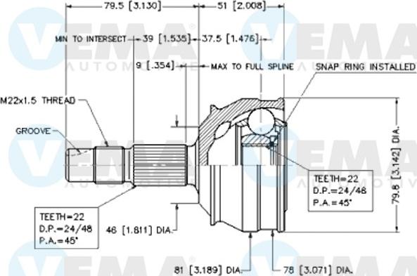 VEMA 18583 - Шарнірний комплект, ШРУС, приводний вал autocars.com.ua