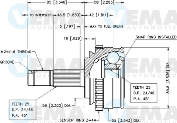 VEMA 18585 - Шарнирный комплект, ШРУС, приводной вал autodnr.net