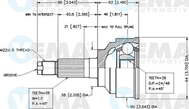 VEMA 18589 - Шарнирный комплект, ШРУС, приводной вал autodnr.net