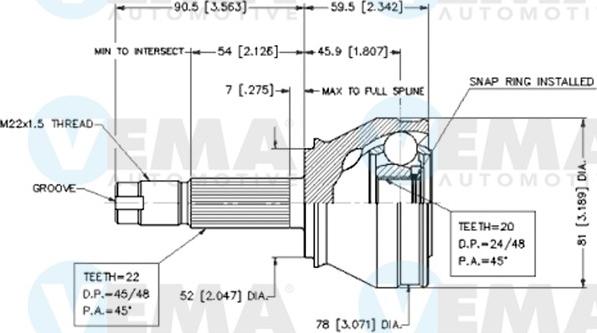 VEMA 18603 - Шарнирный комплект, ШРУС, приводной вал avtokuzovplus.com.ua