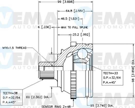 VEMA 18613 - Шарнирный комплект, ШРУС, приводной вал avtokuzovplus.com.ua