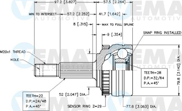 VEMA 18623 - Шарнирный комплект, ШРУС, приводной вал avtokuzovplus.com.ua