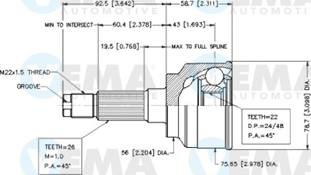 VEMA 18639 - Шарнирный комплект, ШРУС, приводной вал autodnr.net