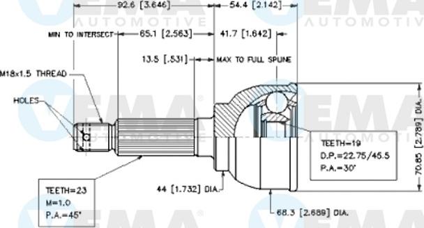 VEMA 18670 - Шарнірний комплект, ШРУС, приводний вал autocars.com.ua