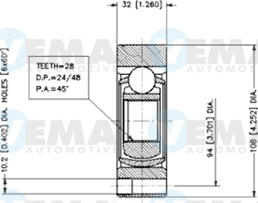 VEMA 18686 - Шарнірний комплект, ШРУС, приводний вал autocars.com.ua