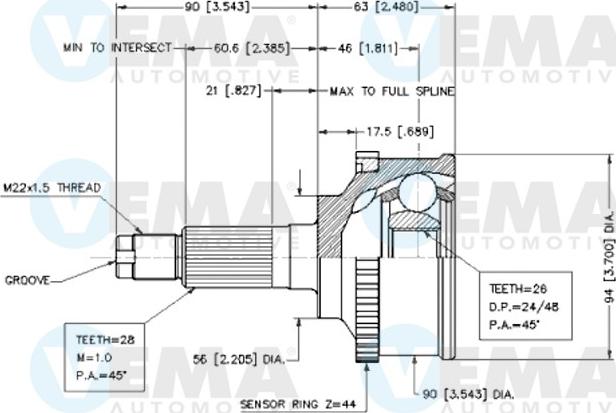 VEMA 18693 - Шарнирный комплект, ШРУС, приводной вал autodnr.net