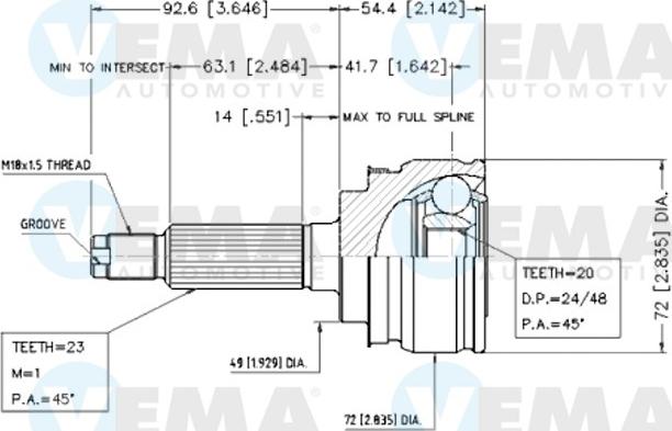 VEMA 18783 - Шарнирный комплект, ШРУС, приводной вал avtokuzovplus.com.ua