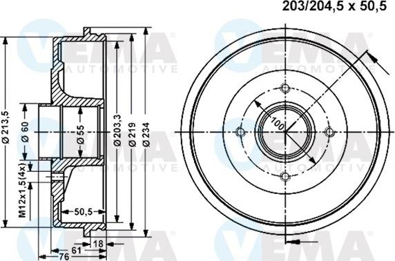 VEMA 800836 - Гальмівний барабан autocars.com.ua