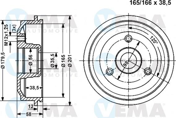 VEMA 800842 - Тормозной барабан avtokuzovplus.com.ua